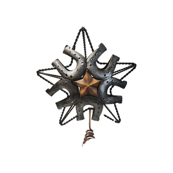 Rustic Metal Horseshoe Star Christmas Tree Topper Western Vintage Style Folk Art - Picture 5 of 6